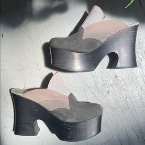 Free People Grey Platform Clogs